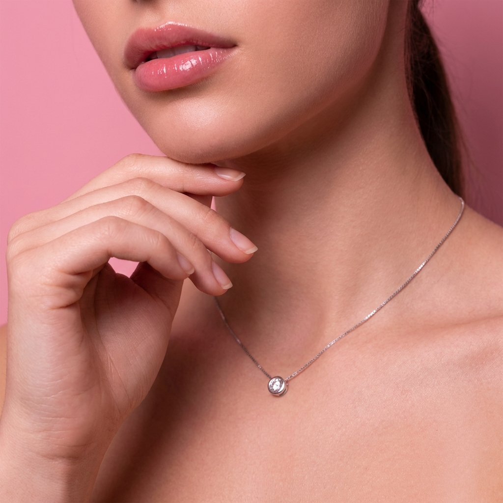 Cadena collar dije punto luz Zirconia de 8 mm - Plata 925