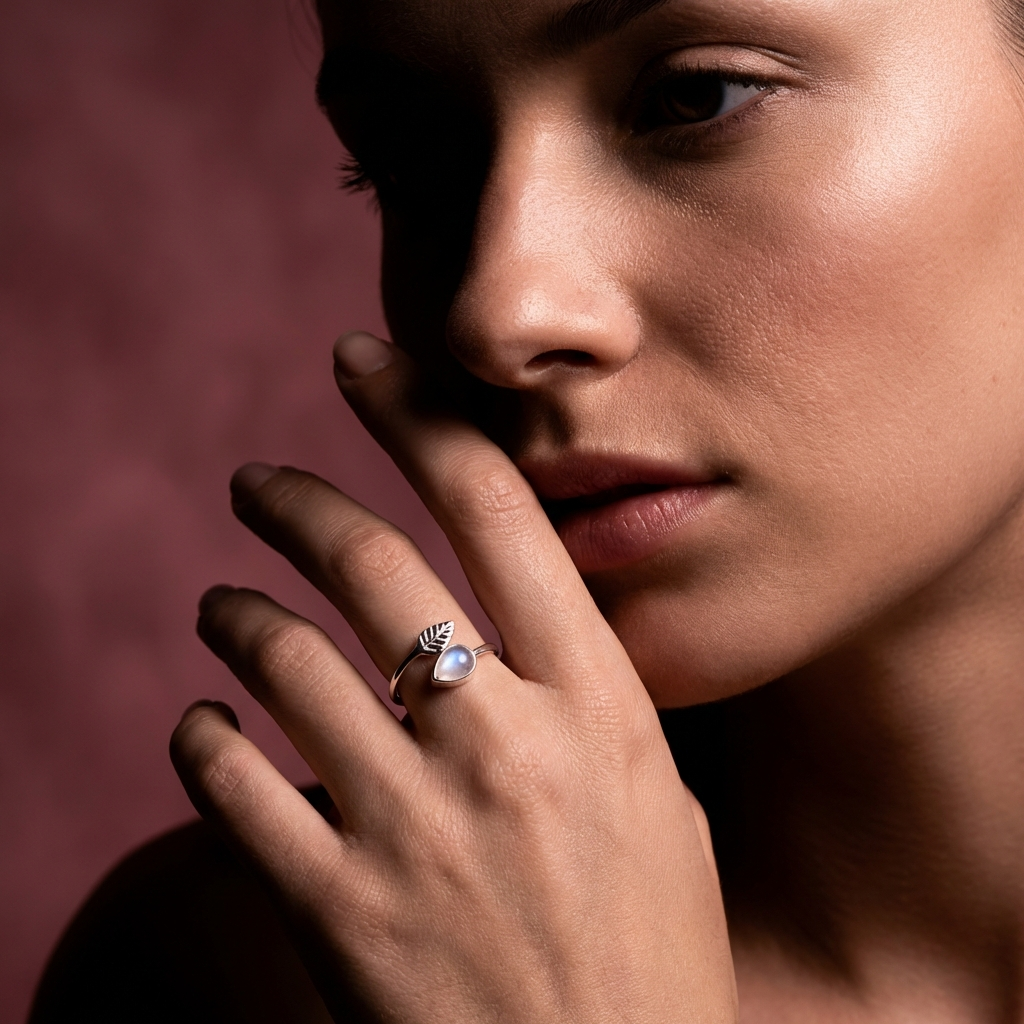 Anillo ajustable Flecha con piedra Lunar - Plata 925