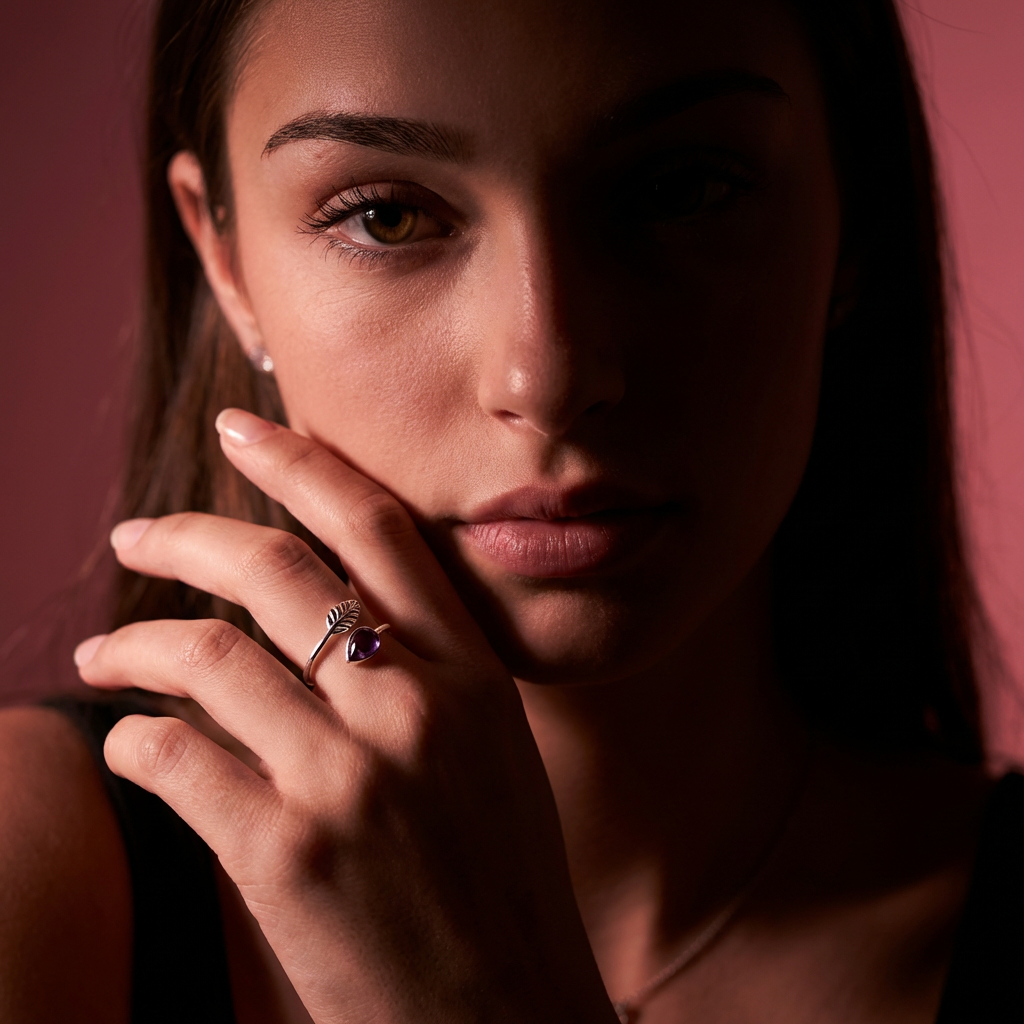 Anillo ajustable Flecha con Amatista - Plata 925