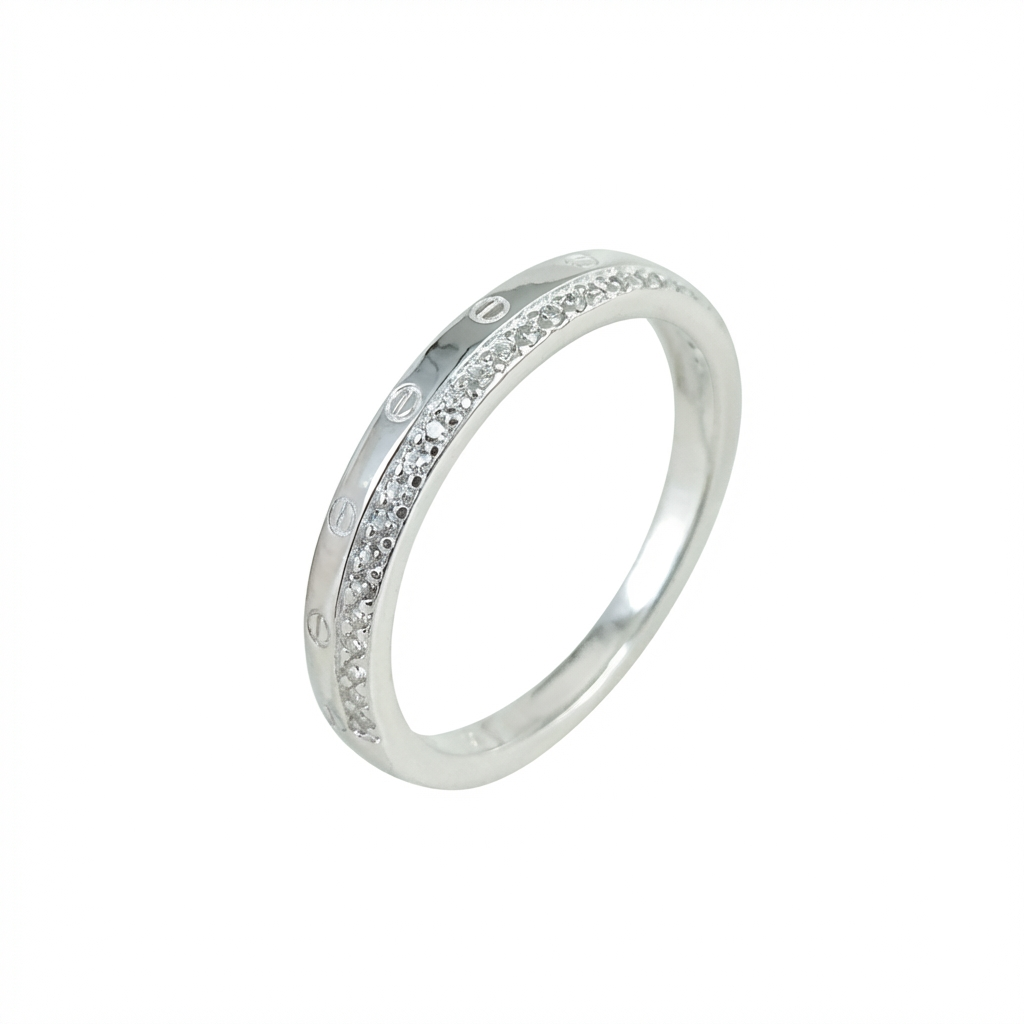 Anillo Medio Sin Fin de Zirconias con Detalles de Estilo - Plata 925