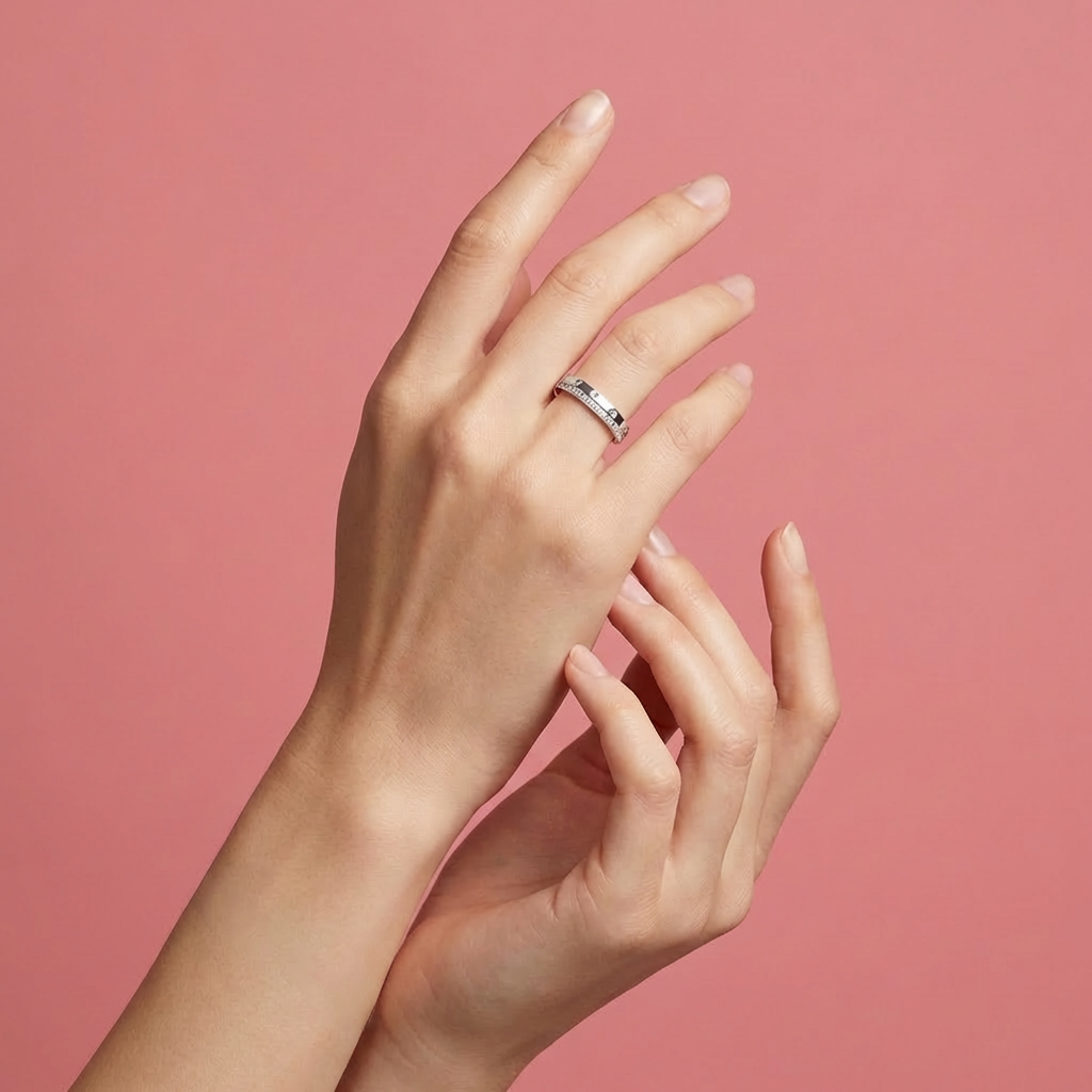 Anillo Medio Sin Fin de Zirconias con Detalles de Estilo - Plata 925