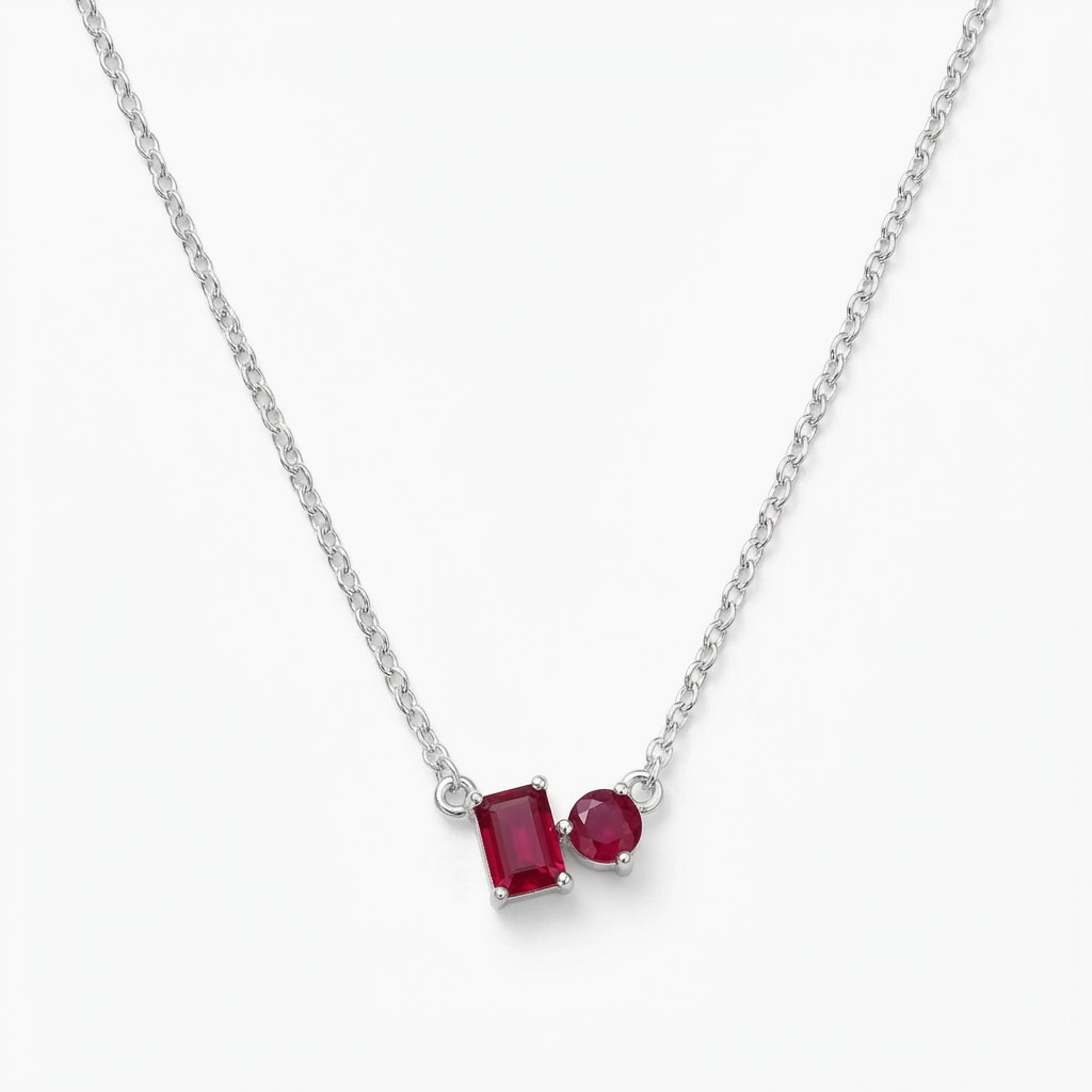 Collar Doble Rubí - Plata 925