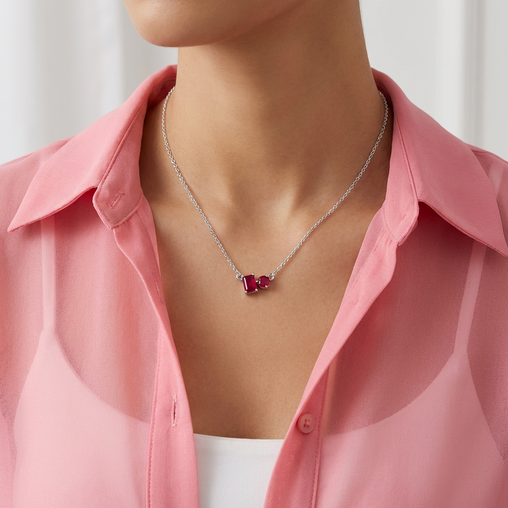 Collar Doble Rubí - Plata 925