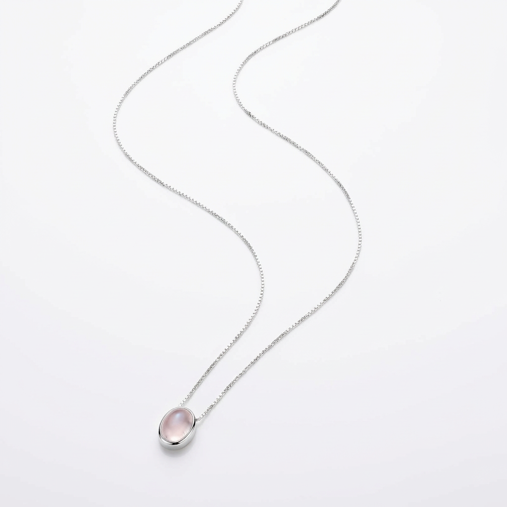 Cadena con Punto de luz oval de Cuarzo Rosa - Plata 925