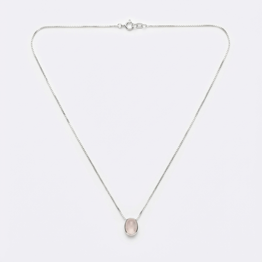 Cadena con Punto de luz oval de Cuarzo Rosa - Plata 925