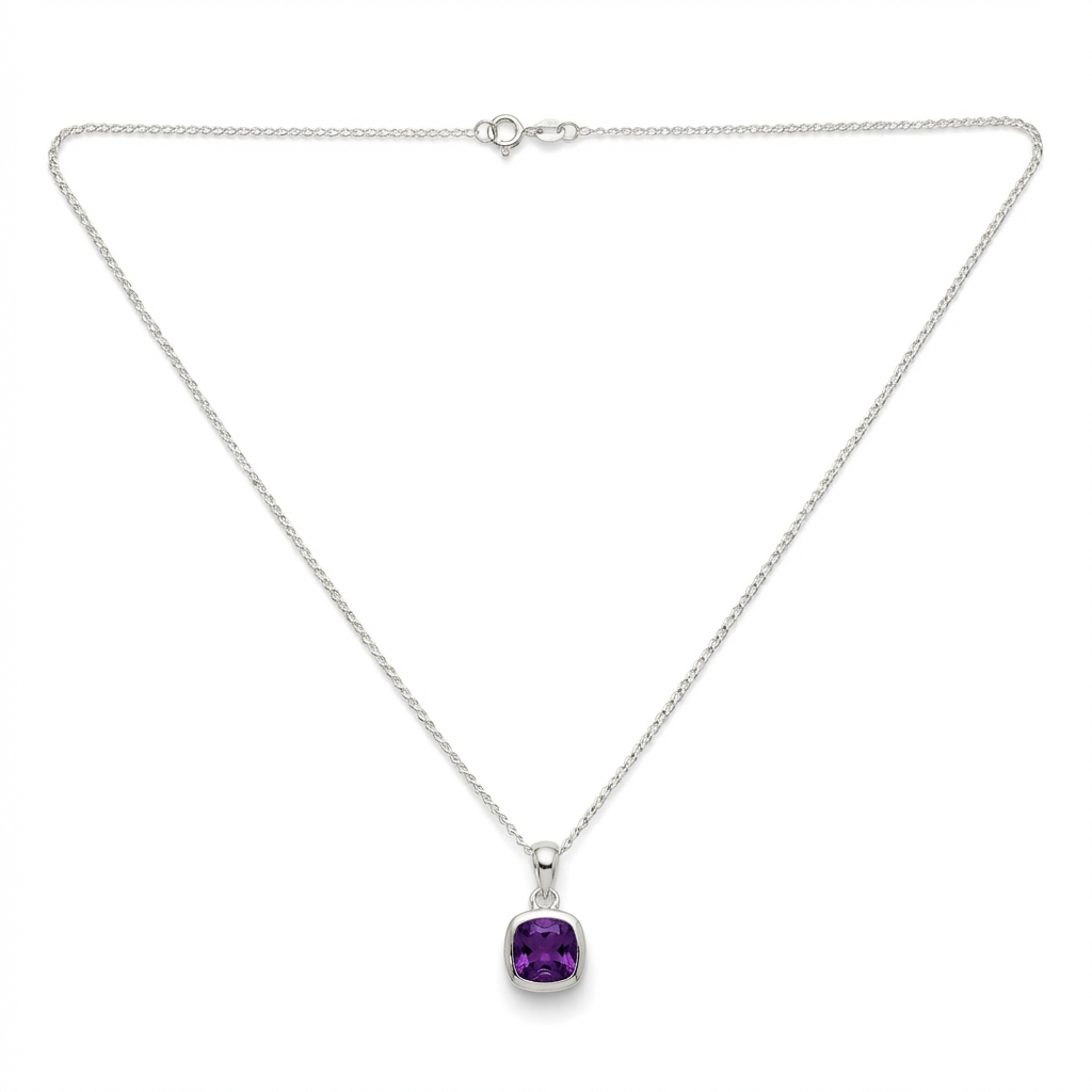 Collar Soga 50 cm con Dije Cuadrado de Amatista - Plata 925