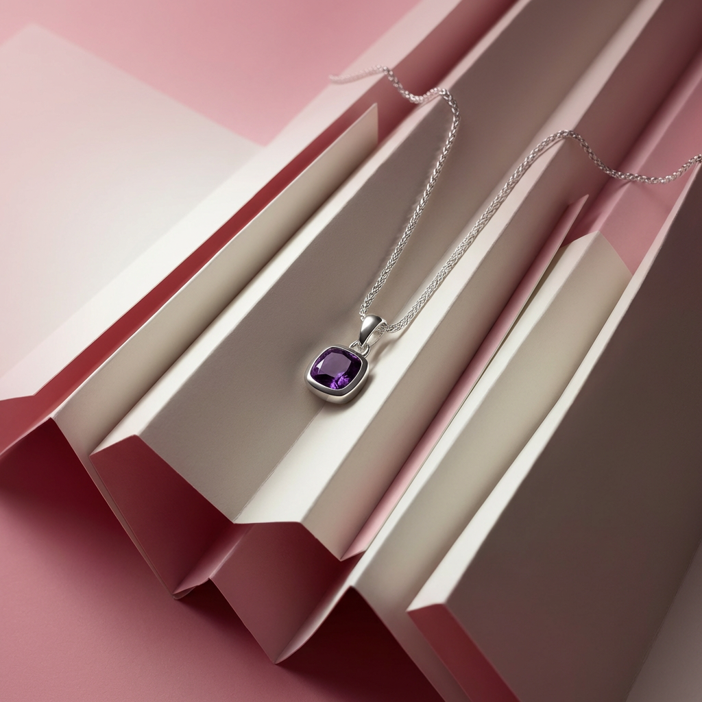 Collar Soga 50 cm con Dije Cuadrado de Amatista - Plata 925