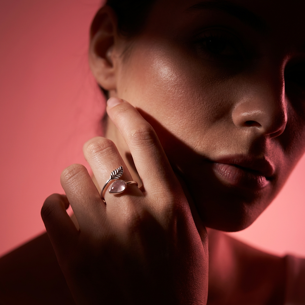 Anillo Ajustable Flecha con Cuarzo Rosa - Plata 925