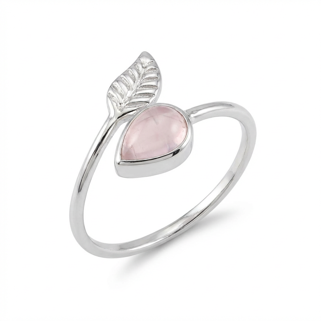 Anillo Ajustable Flecha con Cuarzo Rosa - Plata 925