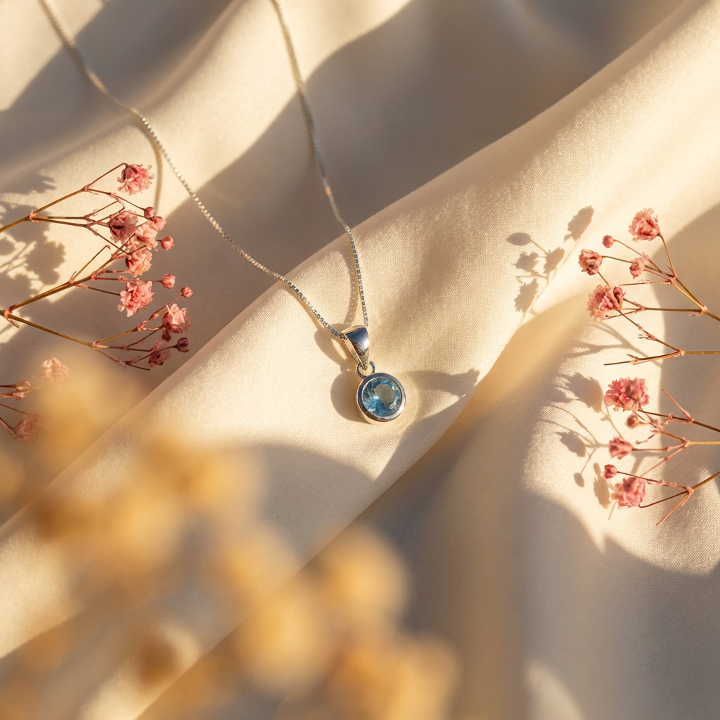 Collar Topacio Celeste Natural - Plata 925