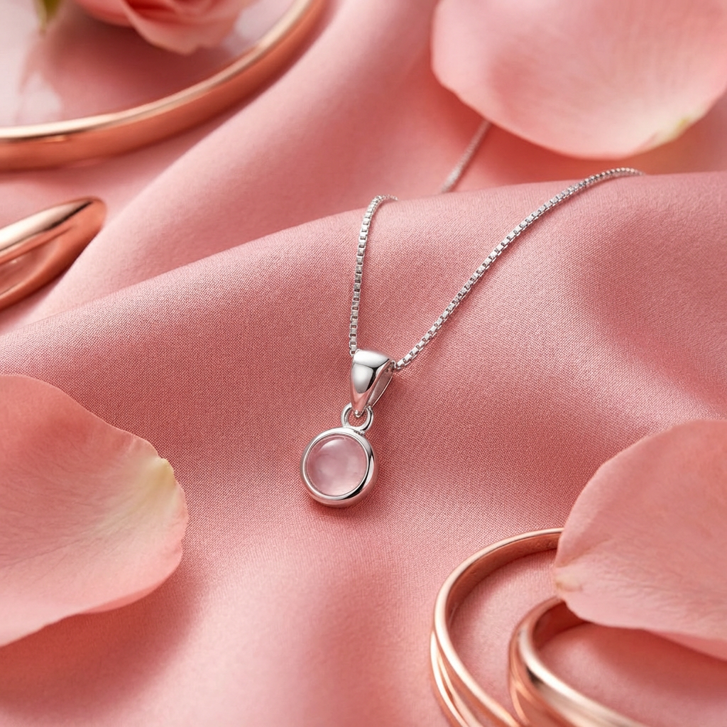 Collar Cuarzo Rosa Natural - Plata 925