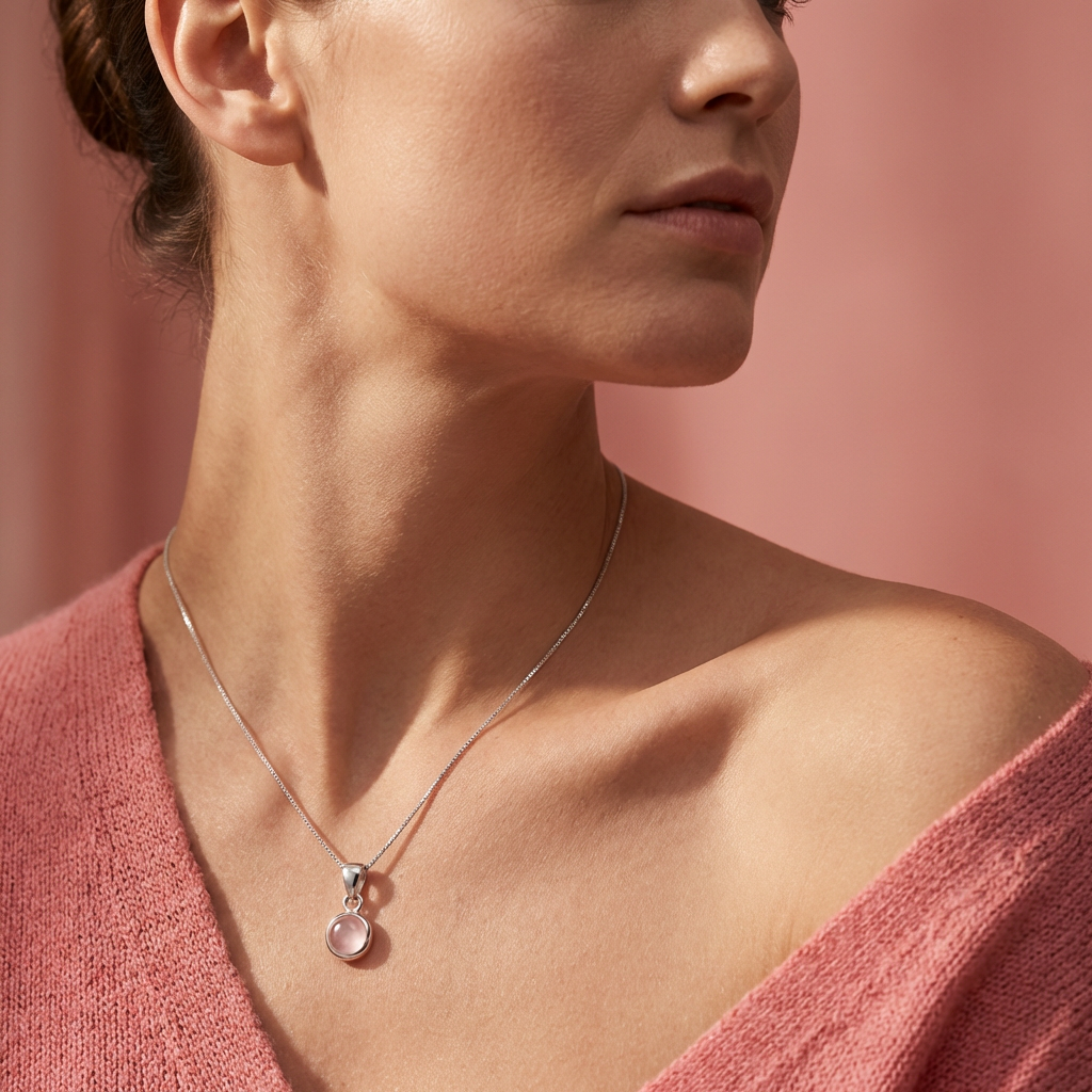 Collar Cuarzo Rosa Natural - Plata 925